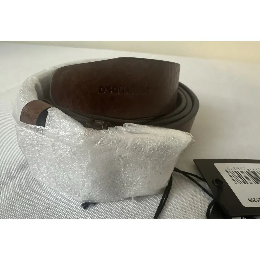 New Dsquared2 Brown Leather Silver Statement Plaque Belt Size 105cm/40” $395.00